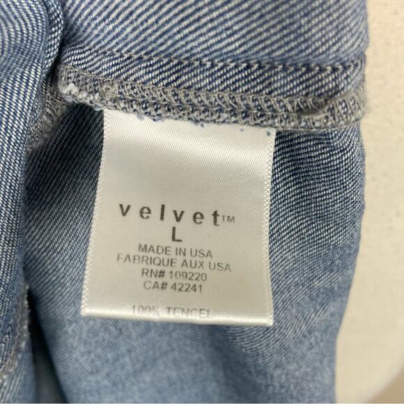 Velvet Blue Denim Chambray V Neck Tie Waist  Romper NWT Lg - Picture 9 of 10